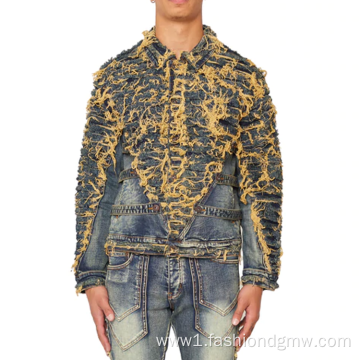 Destroy Washing OEM Custom Mens Denim Jacket